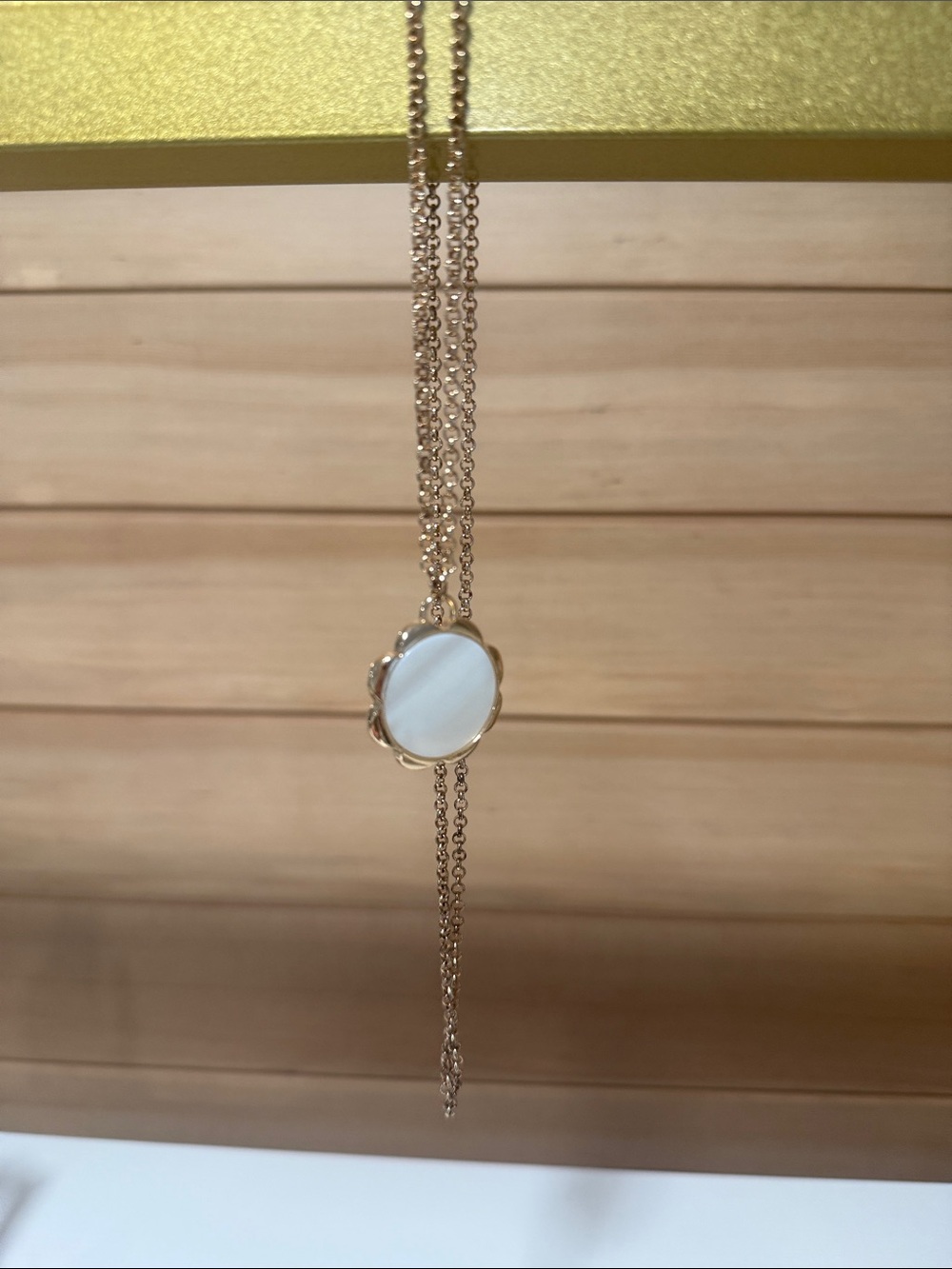 Long Gold Chain Necklace with White Mother-of-Pearl Pendant